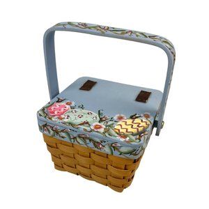 Hand Painted Lidded Easter Egg Basket Home Decor Woven Wooden Top Art Vintage